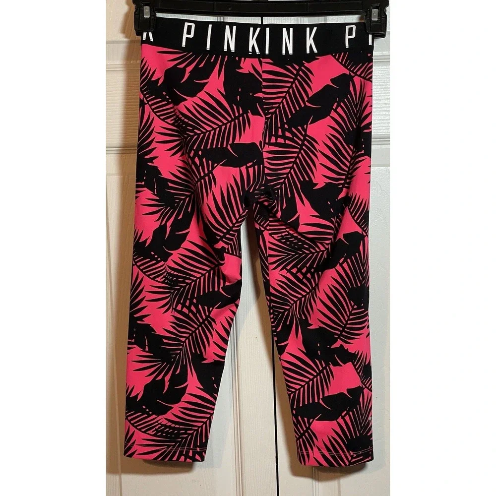 Women's Pink Victoria's Secret Ultimate Crop‎ Yoga Pants XS Pink/black